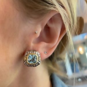 Judith Ripka blue topaz and diamond earrings